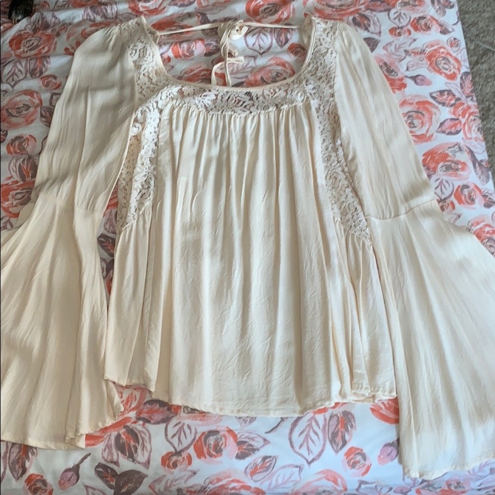 Off white long bell sleeve lace shirt